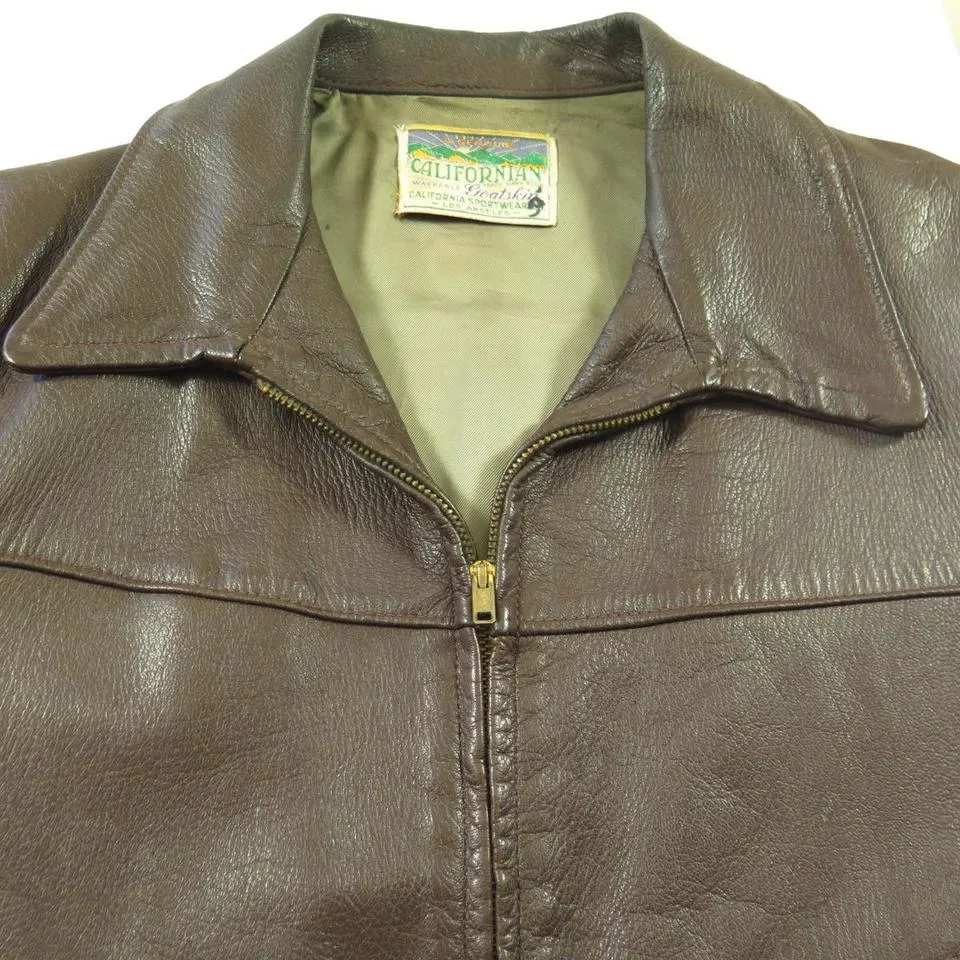 Vintage 50s California Leather Jacket Men L Goatskin Soft Rockabilly USA Made