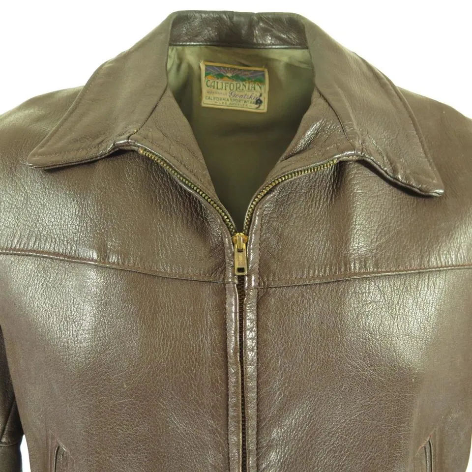 Vintage 50s California Leather Jacket Men L Goatskin Soft Rockabilly USA Made