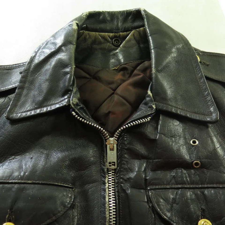 Vintage 50s Dur-O-Jak Police Leather Jacket Mens 40 Schott Motorcycle Biker