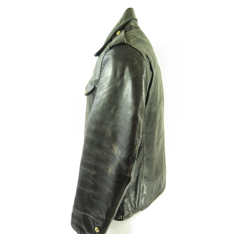 Vintage 50s Dur-O-Jak Police Leather Jacket Mens 40 Schott Motorcycle Biker