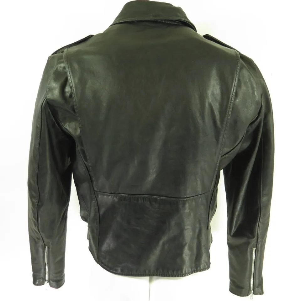 Vintage 80s Brooks Motorcycle Biker Leather Jacket Mens 42 W Belt Fleece Liner