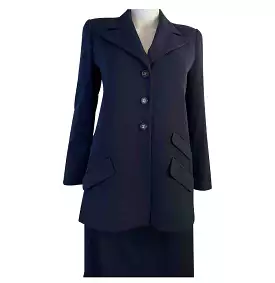 Vintage Chanel Navy Blue Long Blazer Jacket US 4/6/8