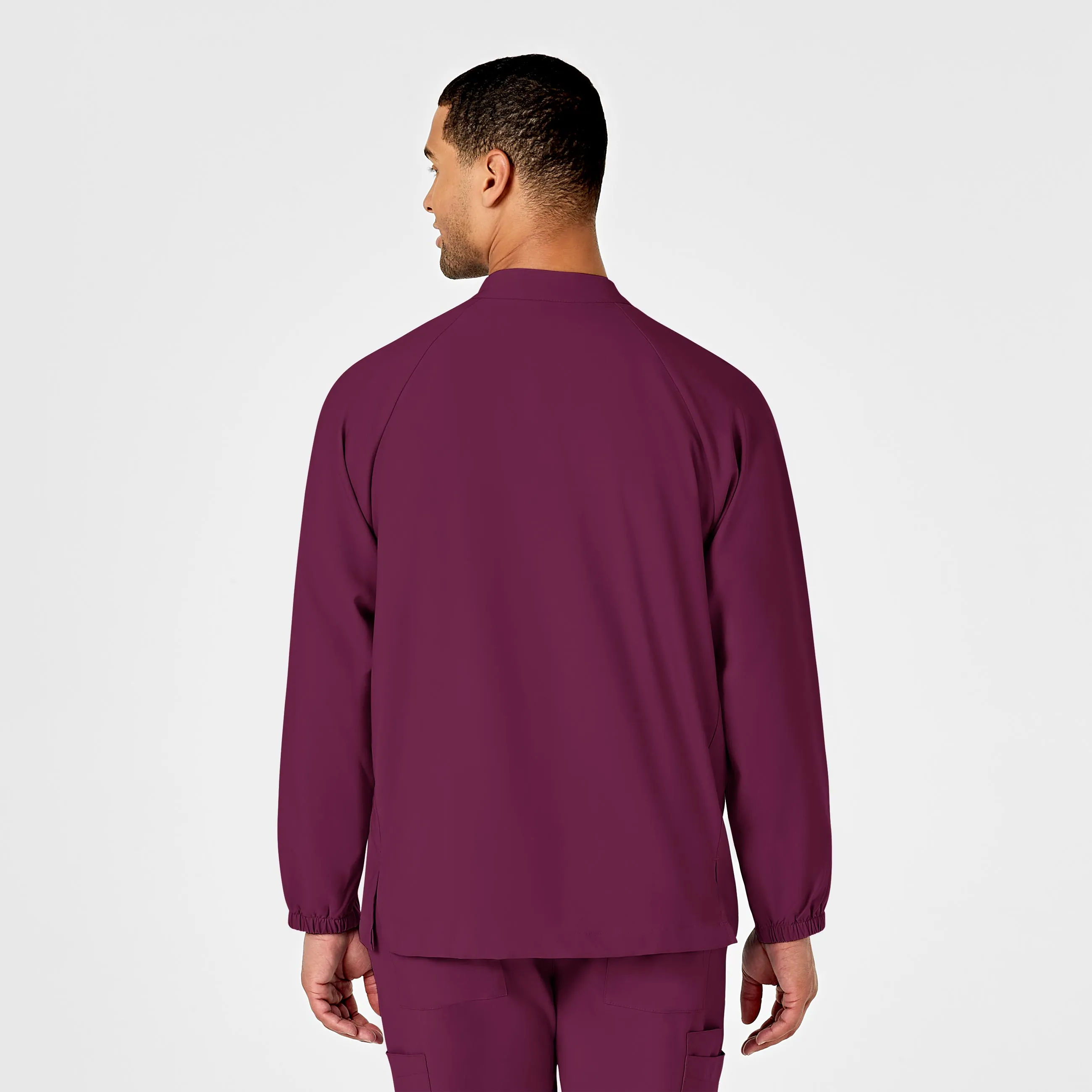 W123 Mens Zip Front Warm Up Scrub Jacket - Wine