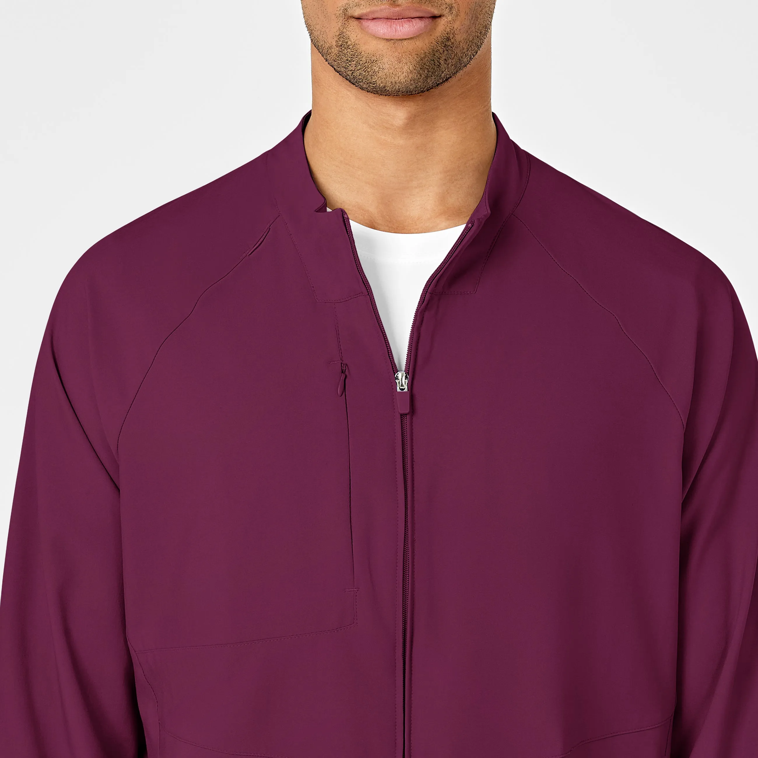 W123 Mens Zip Front Warm Up Scrub Jacket - Wine