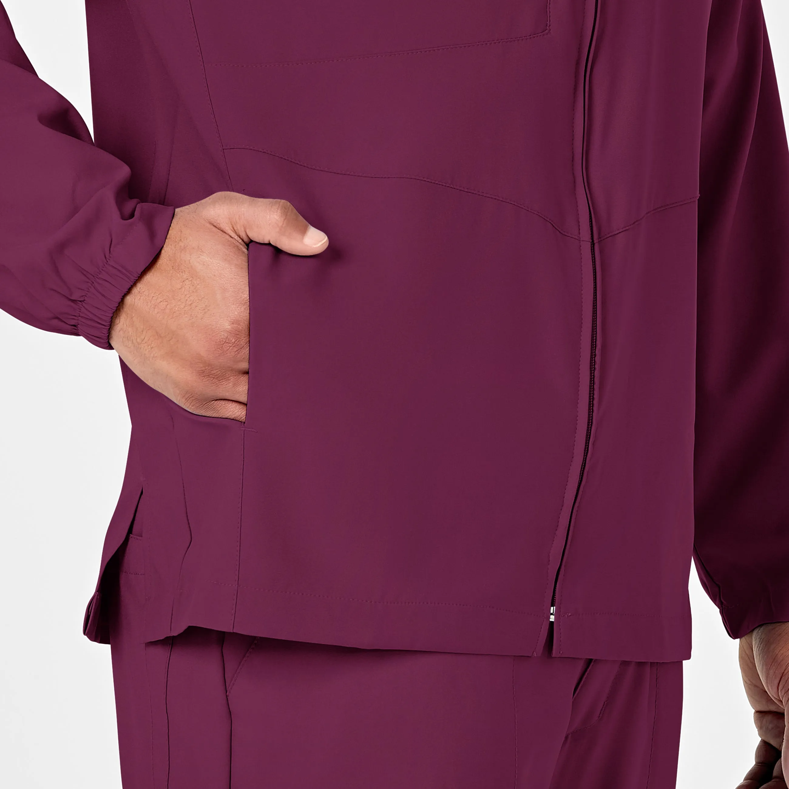 W123 Mens Zip Front Warm Up Scrub Jacket - Wine