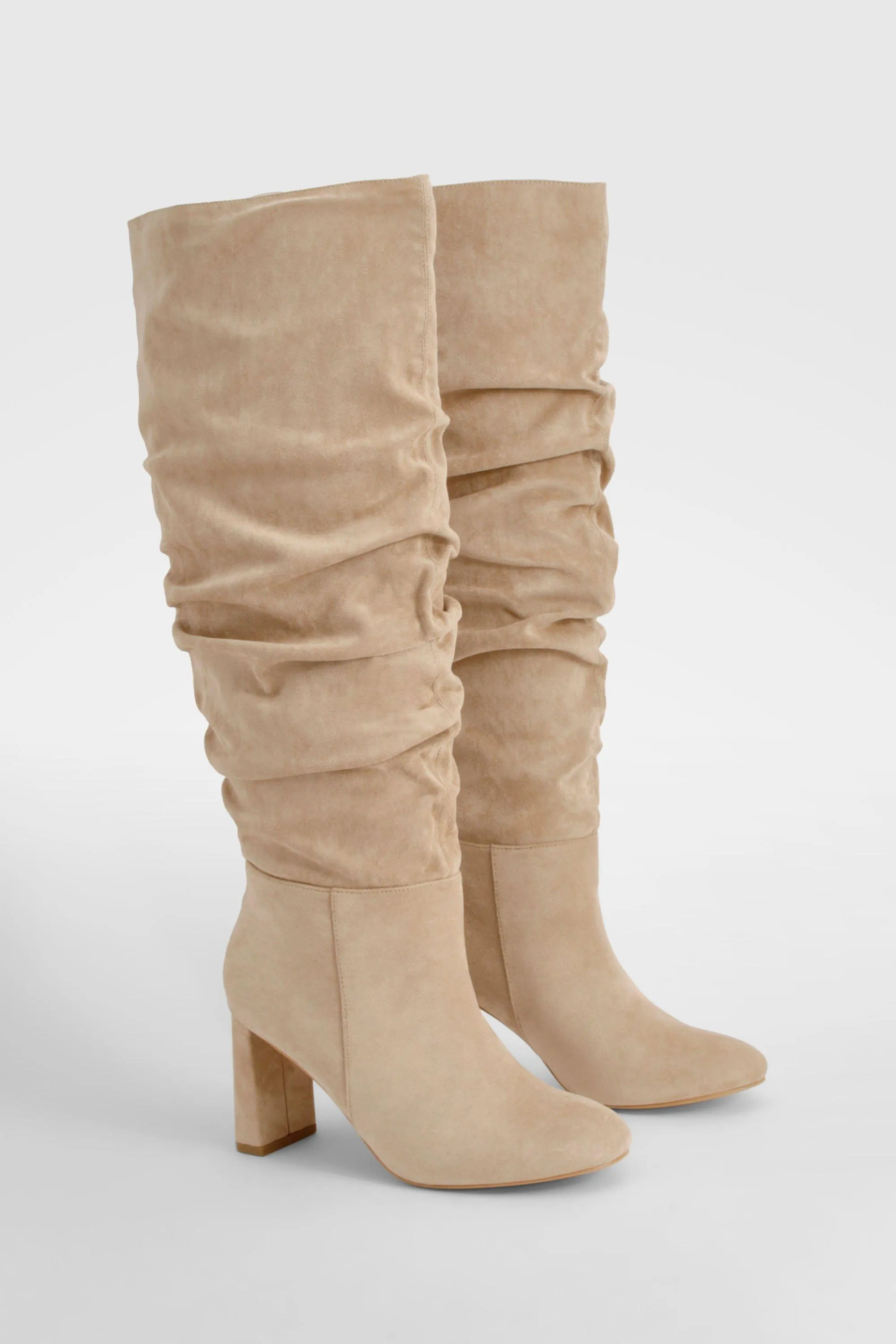 Wide Width Ruched Detail Block Heel Boots