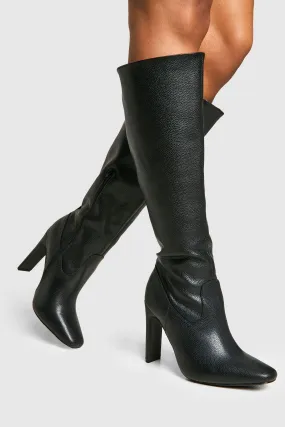 Wide Width Textured Low Heel Knee High Boots