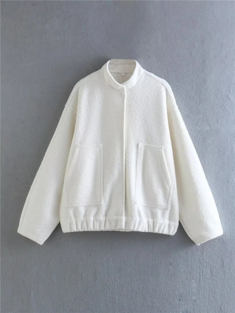 Woman Spring Casual Oversized Bomber Jacket Girls Vintage Thick Warm Outwear