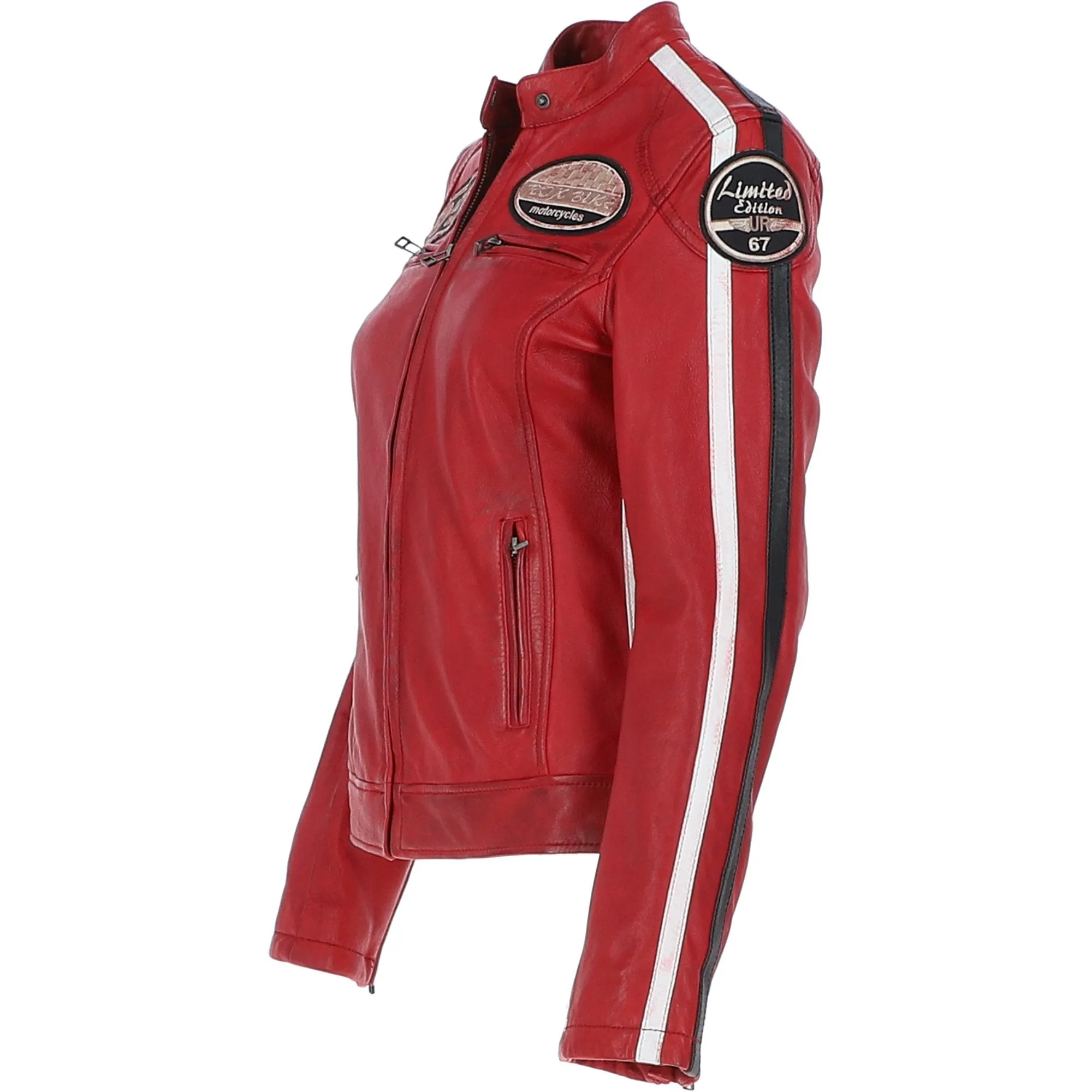 Women's Fashion Leather Biker Style Jacket Red: 1133