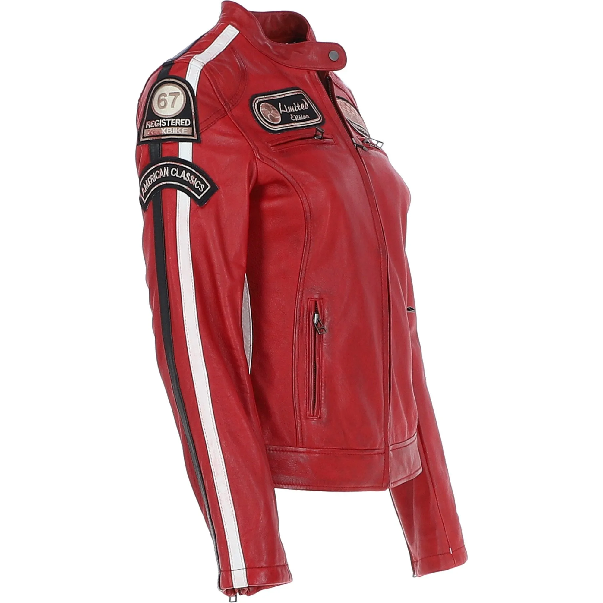 Women's Fashion Leather Biker Style Jacket Red: 1133