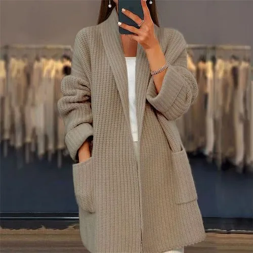 Women's Coat Sweater Long Sleeve Sweaters & Cardigans Rib-Knit Casual Elegant Solid Color