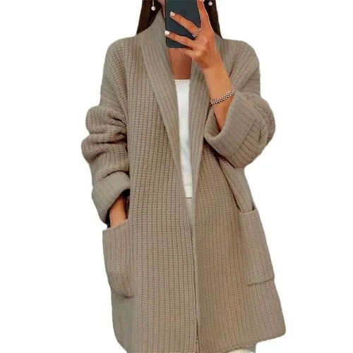 Women's Coat Sweater Long Sleeve Sweaters & Cardigans Rib-Knit Casual Elegant Solid Color