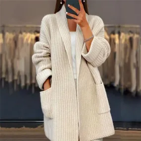 Women's Coat Sweater Long Sleeve Sweaters & Cardigans Rib-Knit Casual Elegant Solid Color