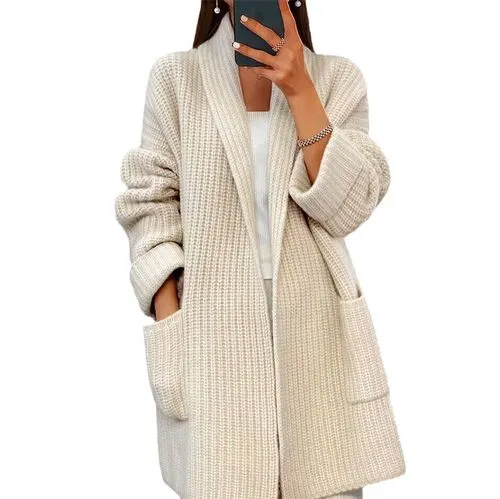 Women's Coat Sweater Long Sleeve Sweaters & Cardigans Rib-Knit Casual Elegant Solid Color