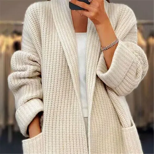 Women's Coat Sweater Long Sleeve Sweaters & Cardigans Rib-Knit Casual Elegant Solid Color