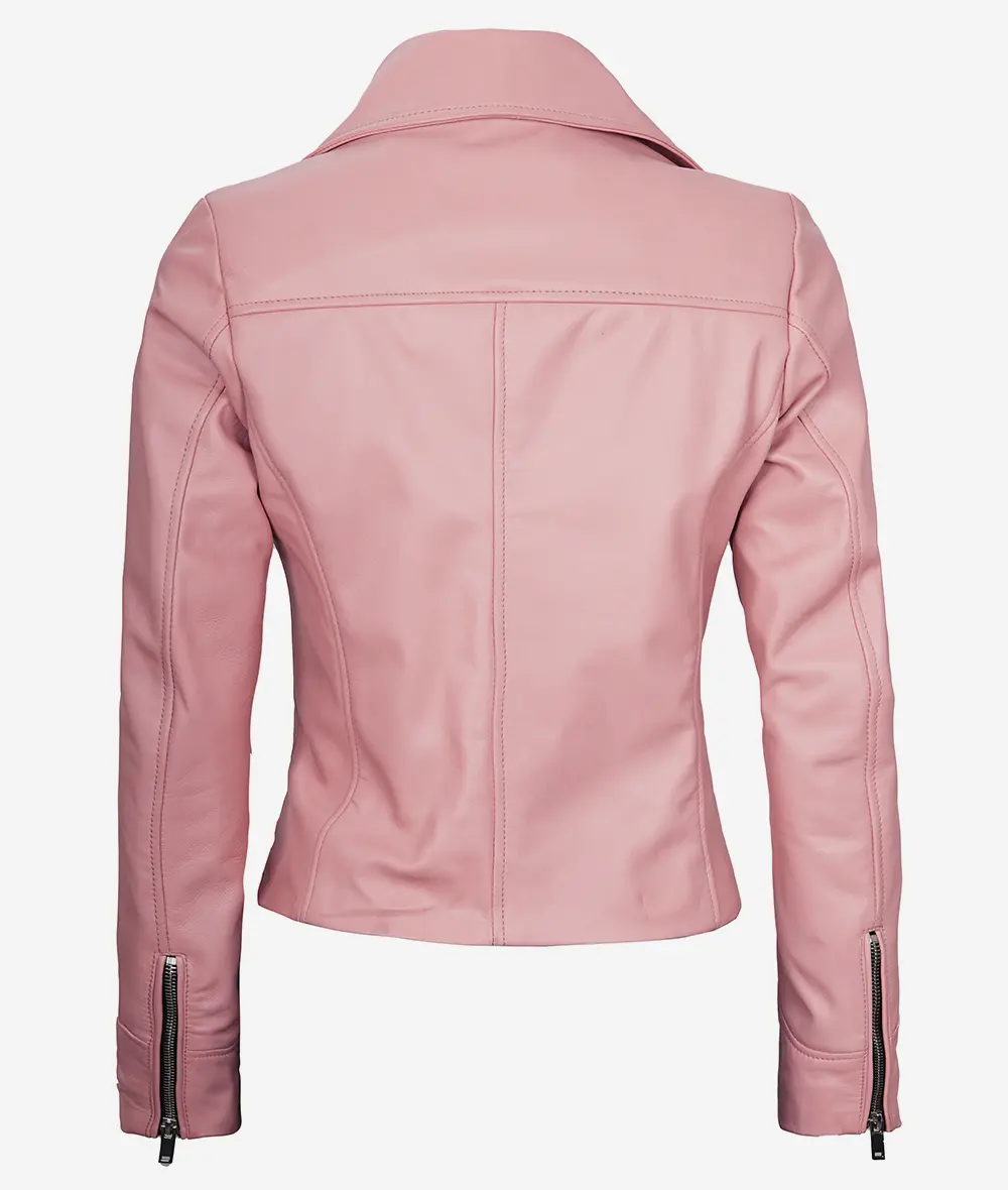 Womens Real Lambskin Leather Pink Moto Jacket