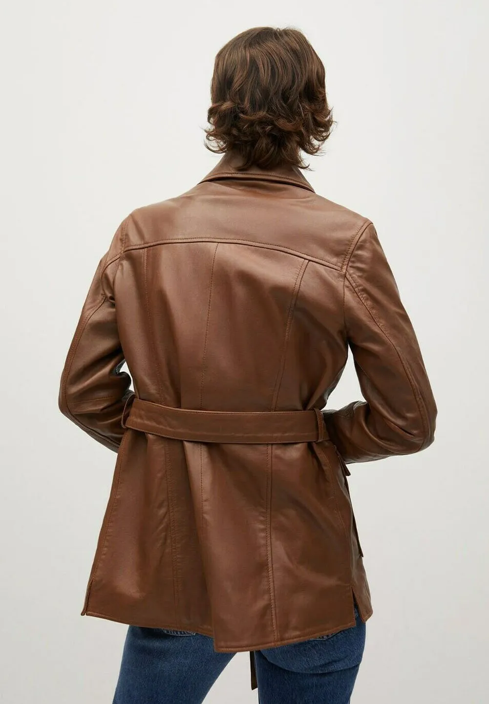 Women’s Tan Brown Leather Trucker Coat