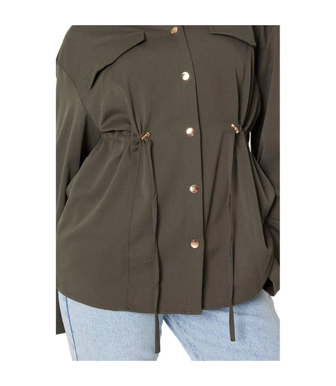 Womens/ladies drawstring waist shirt jacket khaki green Dorothy Perkins