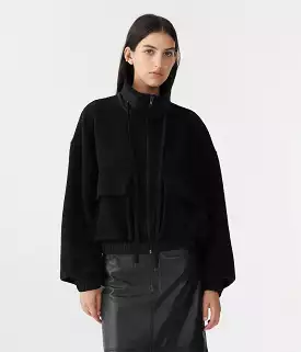 WOOLLEN ZIP FRONT JACKET- BLACK